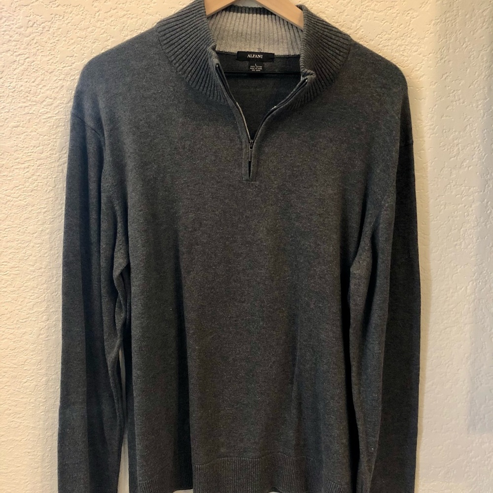 Alfani Men’s Quarter Zip Sweater - Large - Gray